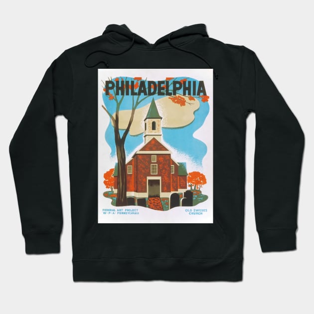 Restored WPA Poster: 1930s Philadelphia Old Swedes Church Print Hoodie by vintageposterco